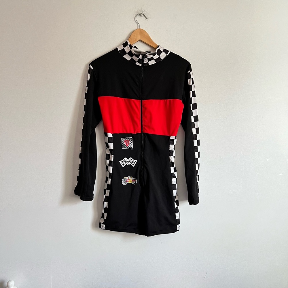 Black and Red Checkerboard Racing Romper